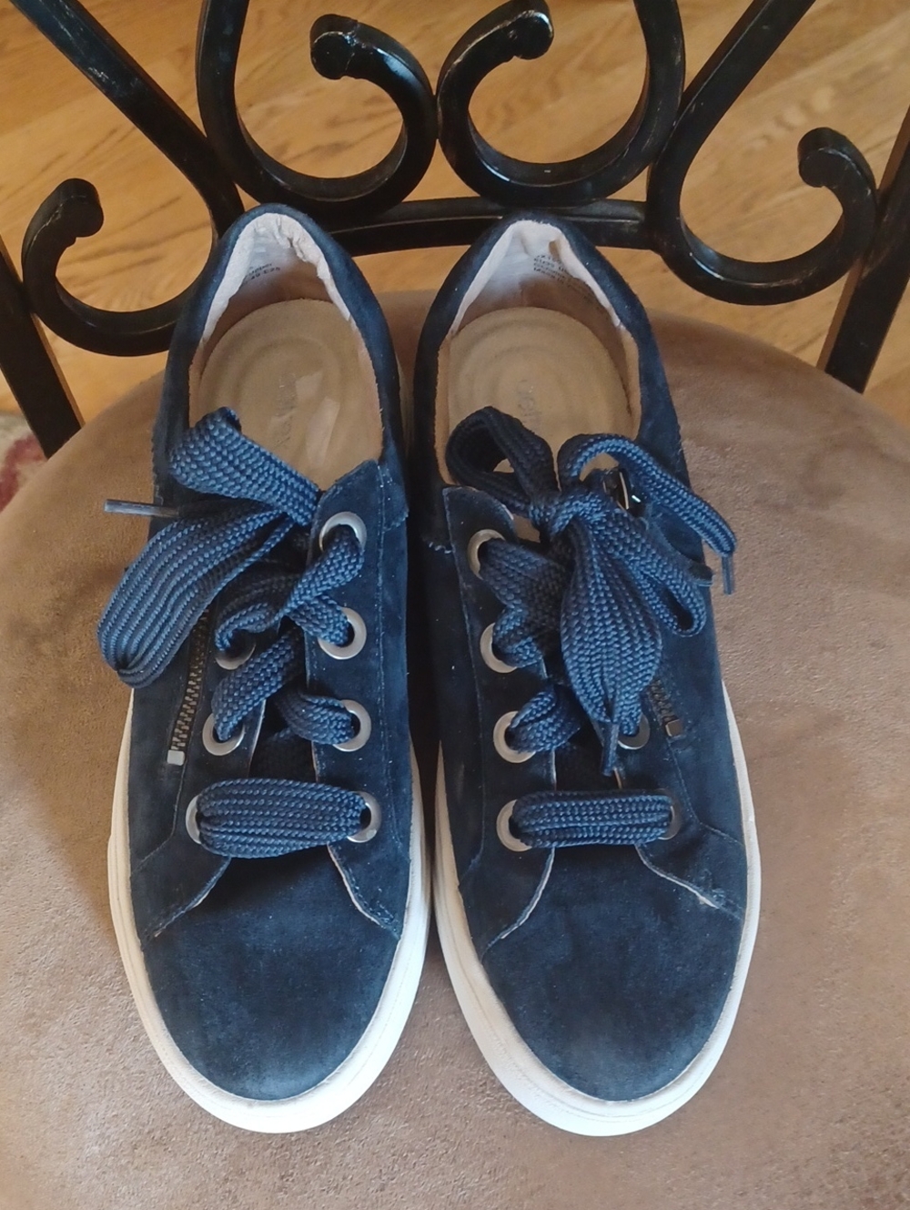Aetrex Navy Suede Platform Sneakers with White Sole